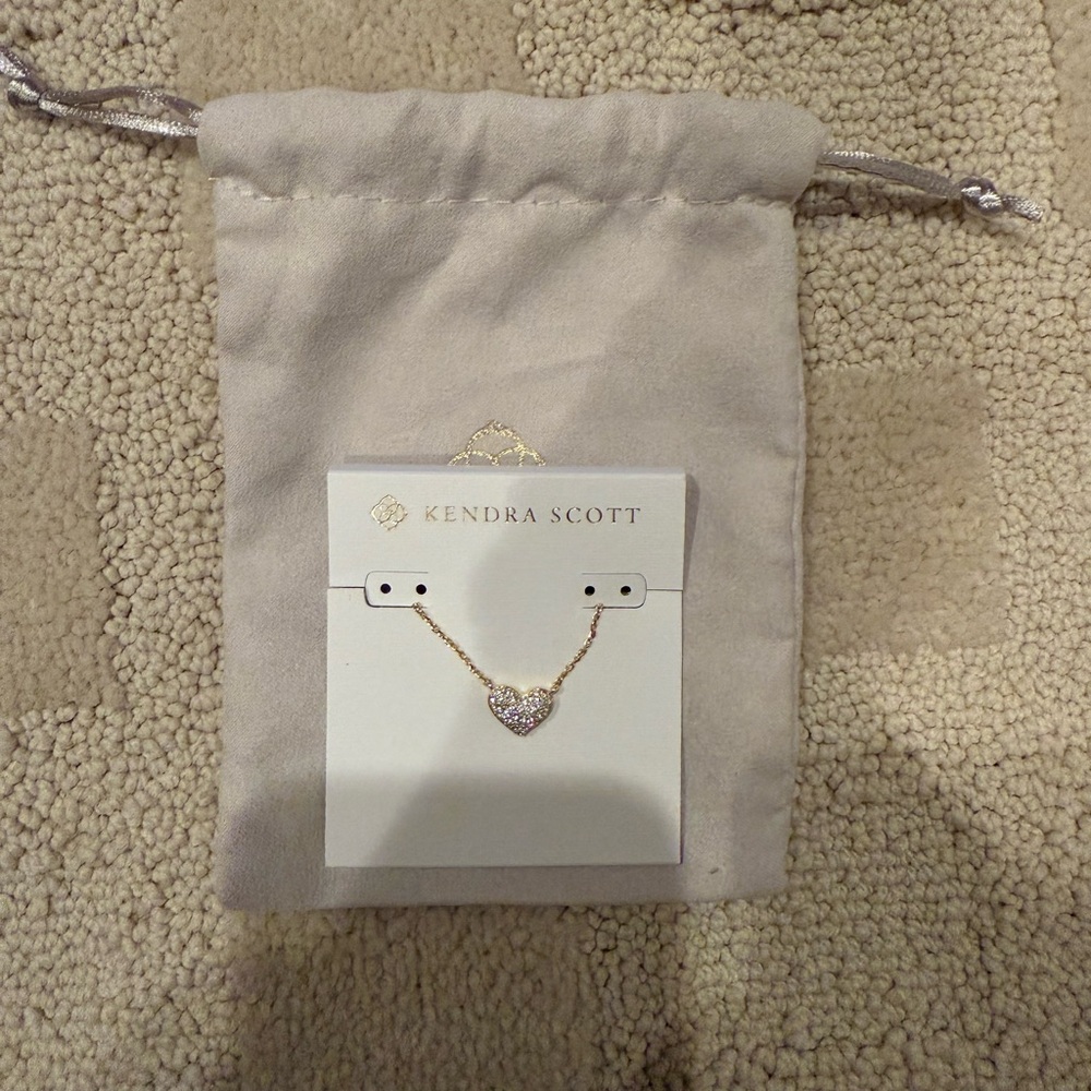 Kendra Scott Ari Gold Pave Crystal Heart Necklace in White CZ